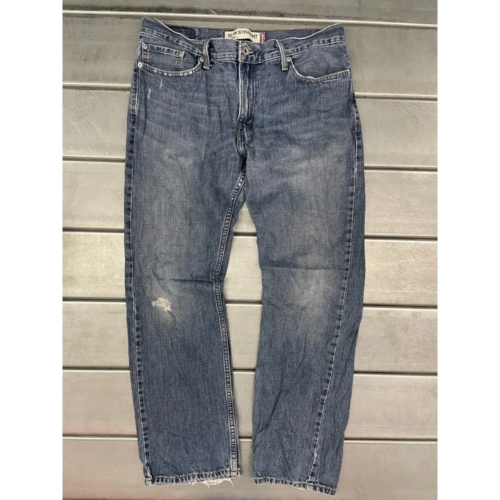 VTG Levis 514 Jeans Mens 34X30 Blue Medium‎ Wash Denim Slim Straight Distressed